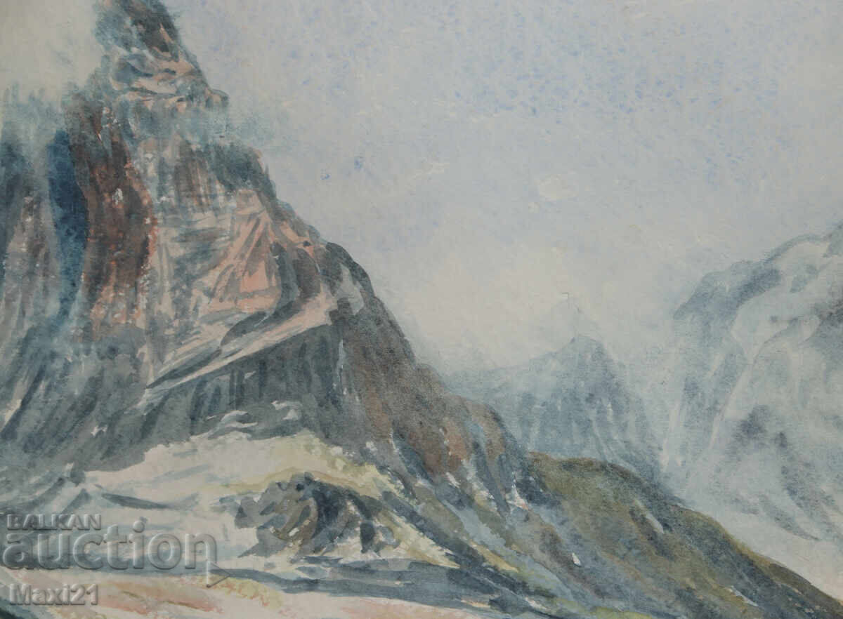 Painting 1982. Watercolor landscape Matterhorn peak - 6