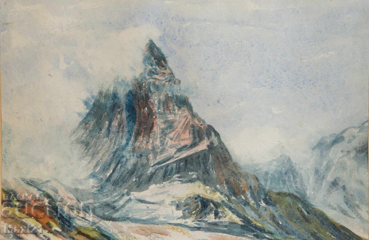 Painting 1982. Watercolor landscape Matterhorn peak