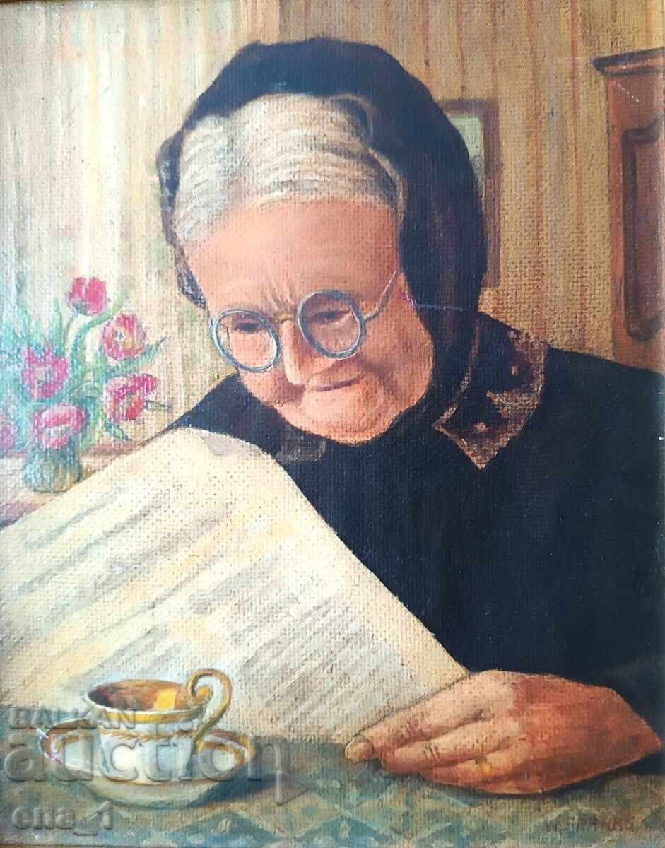 Licitație Pictură în ulei „Doamnă citind” de W. Franke semnată în ramă