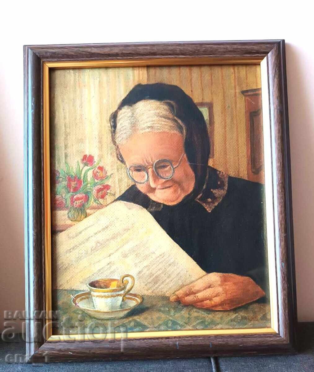 Livrarea Pictură în ulei „Doamnă citind” de W. Franke semnată în ramă