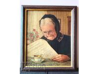 Pictură în ulei „Doamnă citind” de W. Franke semnată în ramă