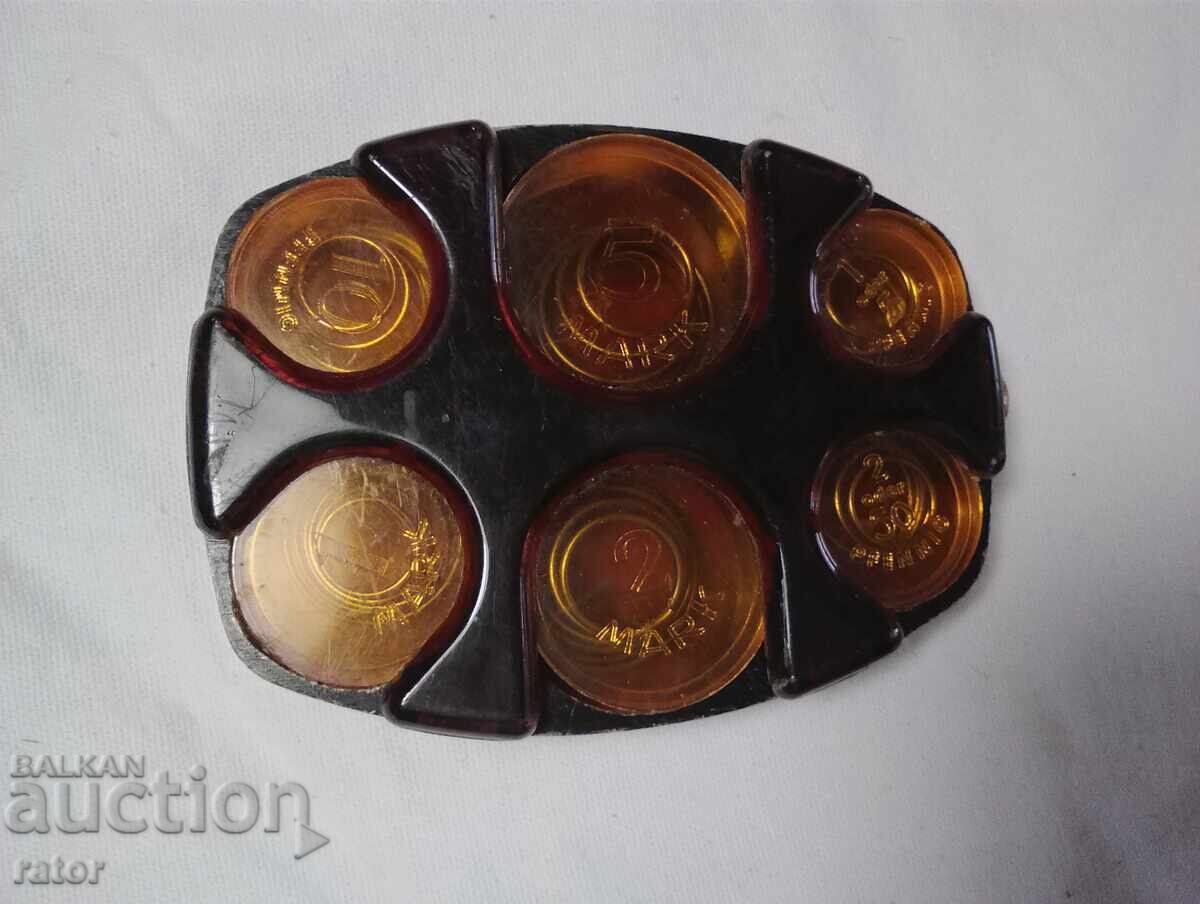 Old piggy bank, coin box - German marks and Old piggy bank, coin box - German marks and