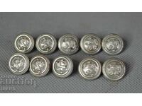 10 Old Military Uniform Buttons with Lion