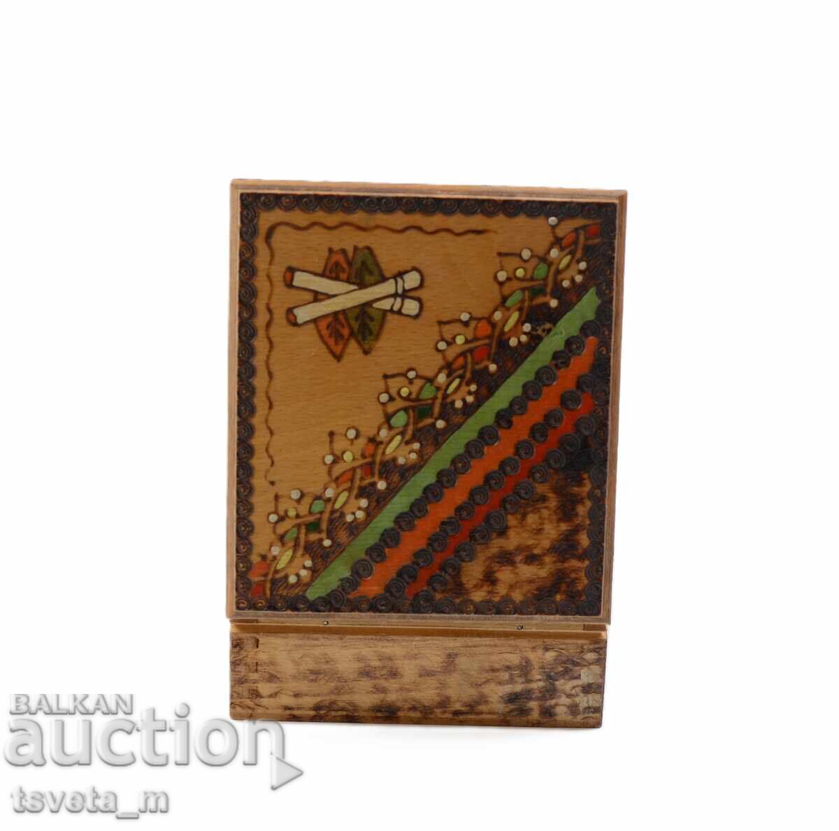 Auction  Handmade wooden cigarette box, pyrography, 20 pcs
