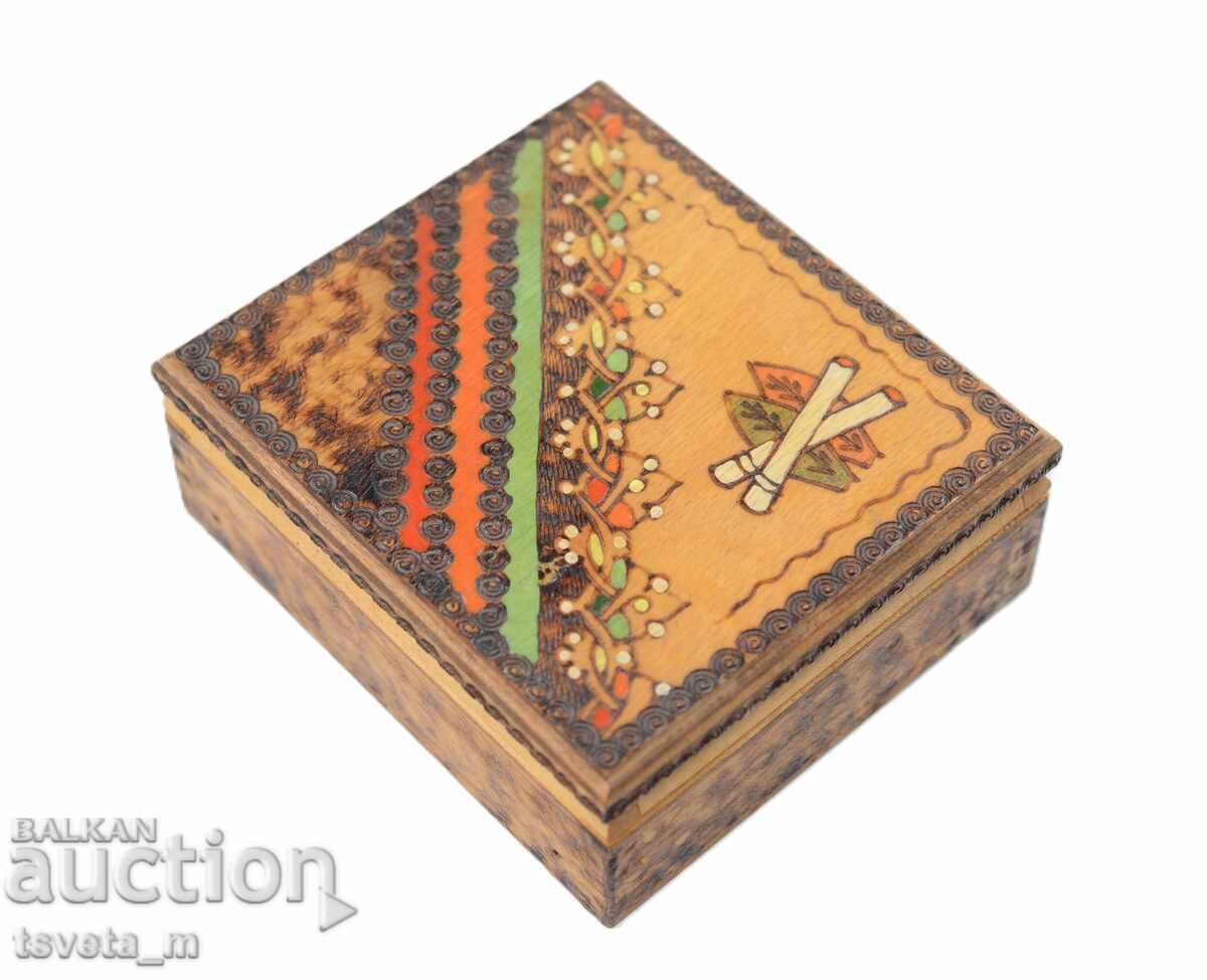 Handmade wooden cigarette box, pyrography, 20 pcs