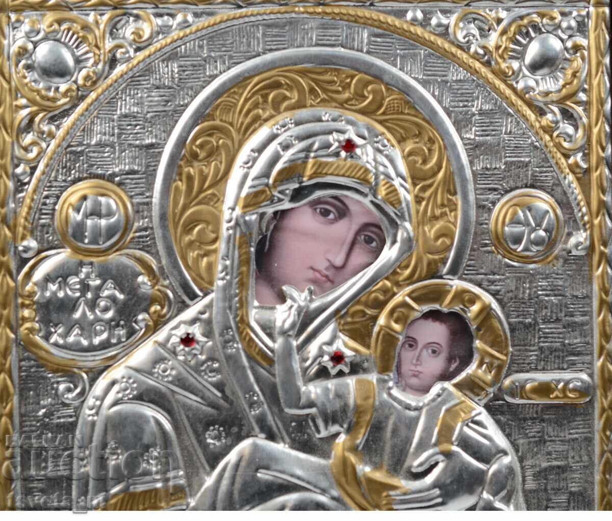 Icoană cu argint Sfânta Fecioară Maria cu preț 20.00 BGN | € 10.23 Icoană cu argint Sfânta Fecioară Maria cu preț 20.00 BGN | € 10.23