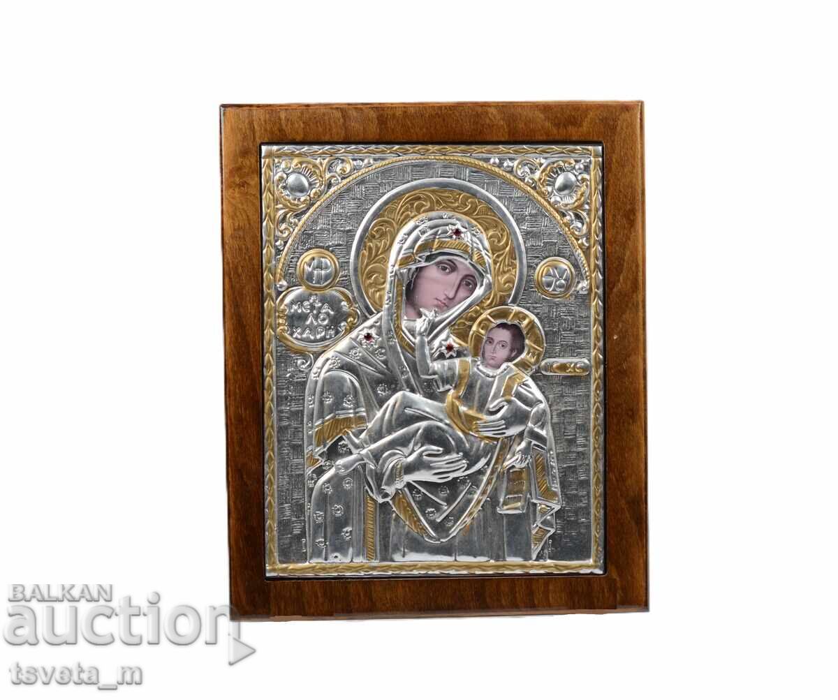 Icoană cu argint Sfânta Fecioară Maria Icoană cu argint Sfânta Fecioară Maria