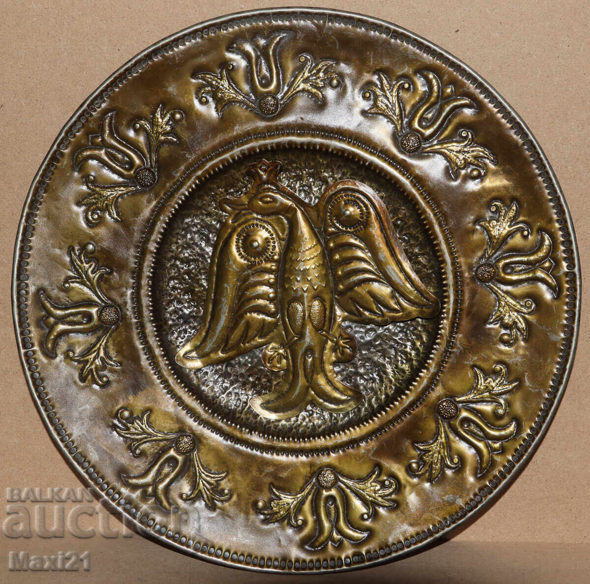 Auction Handmade brass plaque panel crowned eagle Auction Handmade brass plaque panel crowned eagle