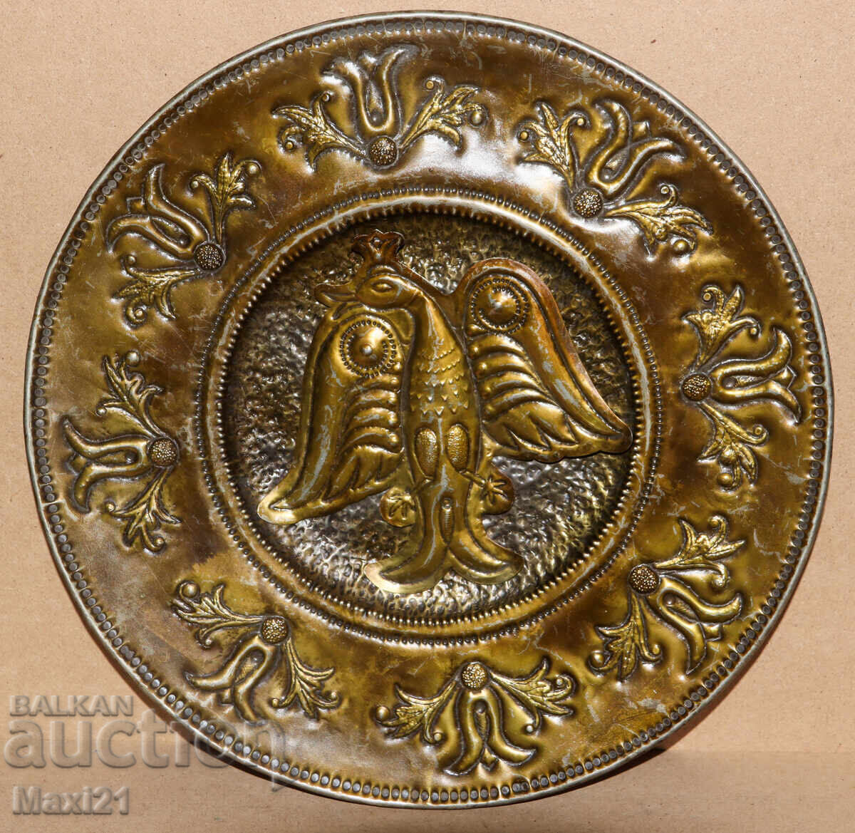 Handmade brass plaque panel crowned eagle Handmade brass plaque panel crowned eagle