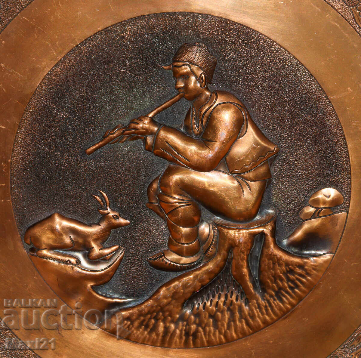 Аукцион Ръчно изработен меден плакет пано музикант Аукцион Ръчно изработен меден плакет пано музикант