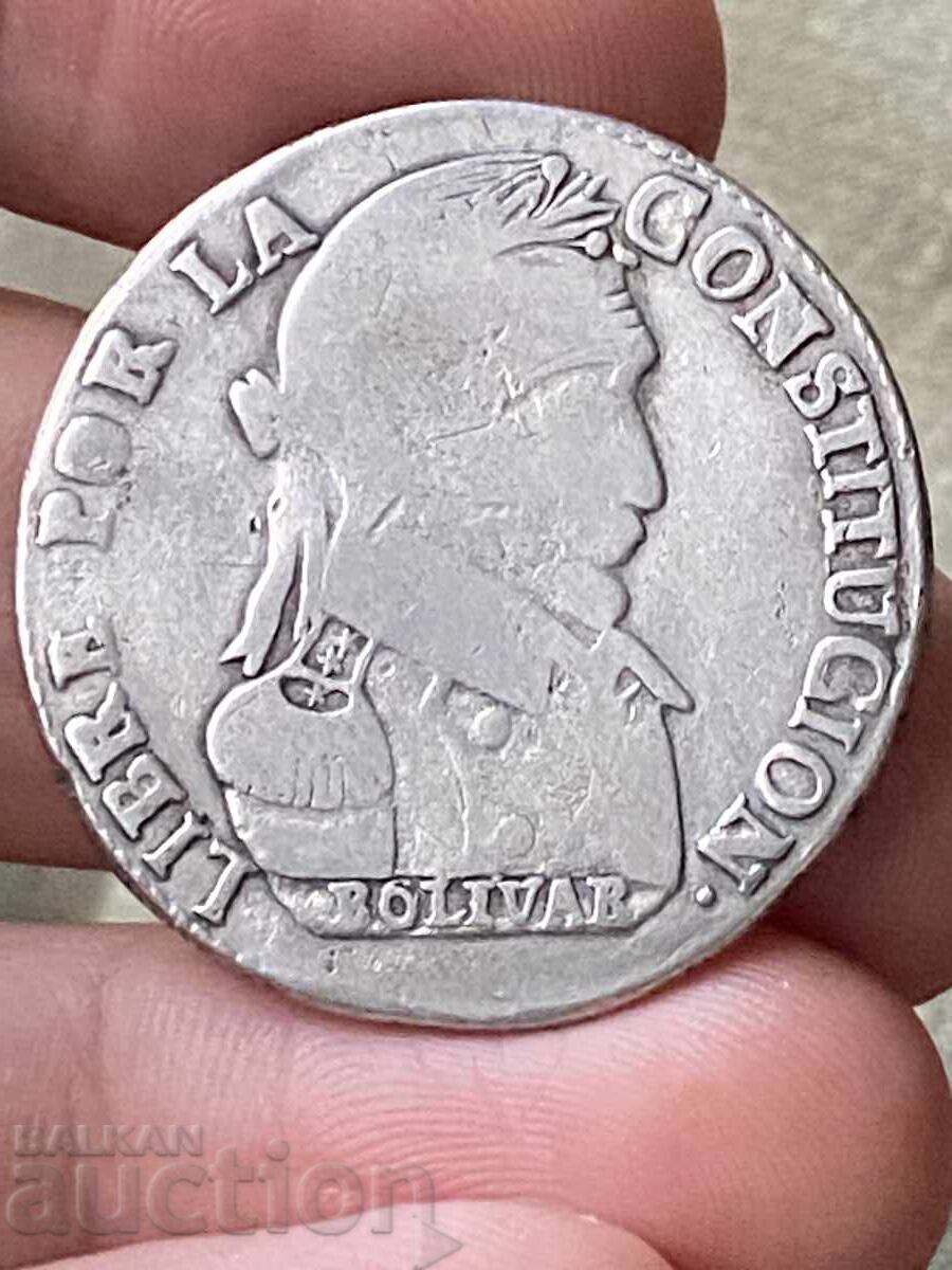 Bolivia 4 Soles 1830 Simon Bolivar Silver
