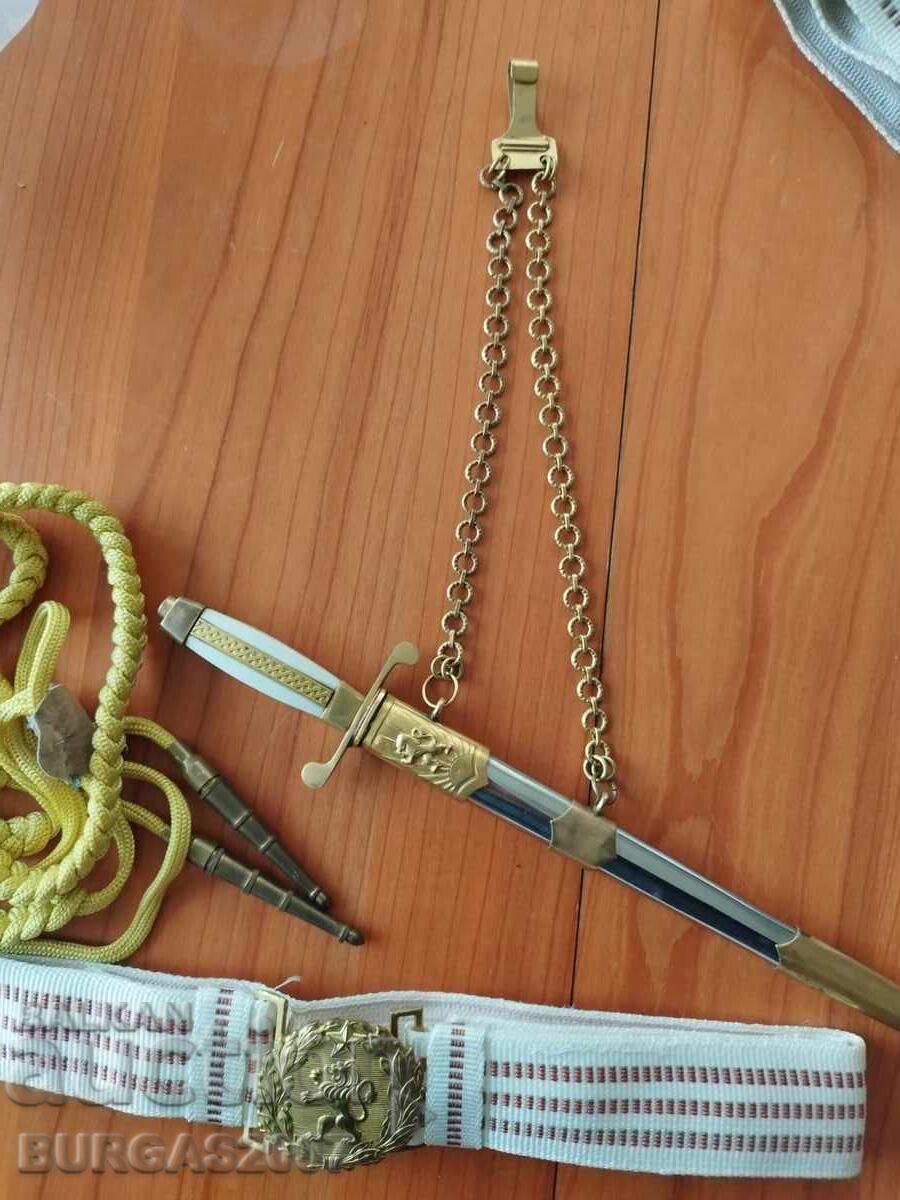 Old parade dagger, belt and aiguillettes, NRB with price 450.00 BGN | € 230.08