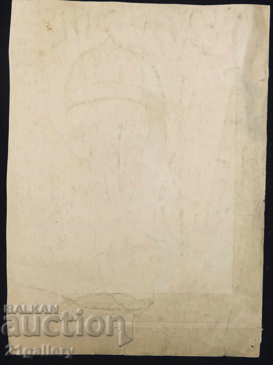 Pictură veche acuarelă portret Han Asparuh - 7