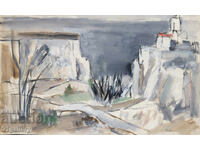 Painting tempera abstract landscape