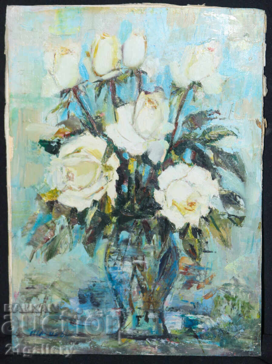 Still life vase with flowers oil paints, signed with price 250.00 BGN | € 127.82