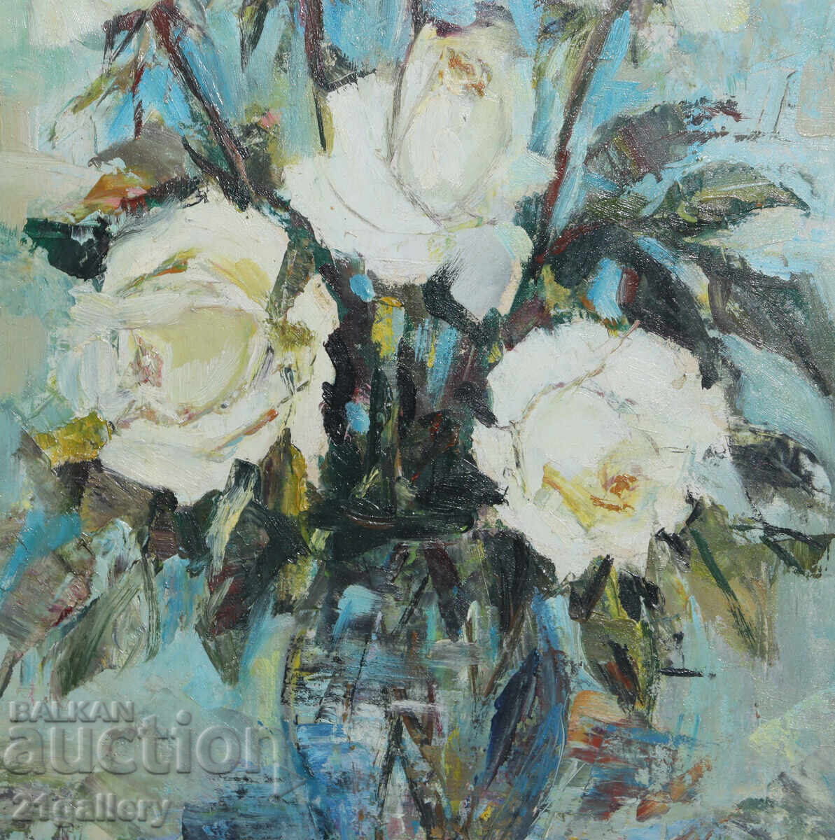 Still life vase with flowers oil paints, signed - 5