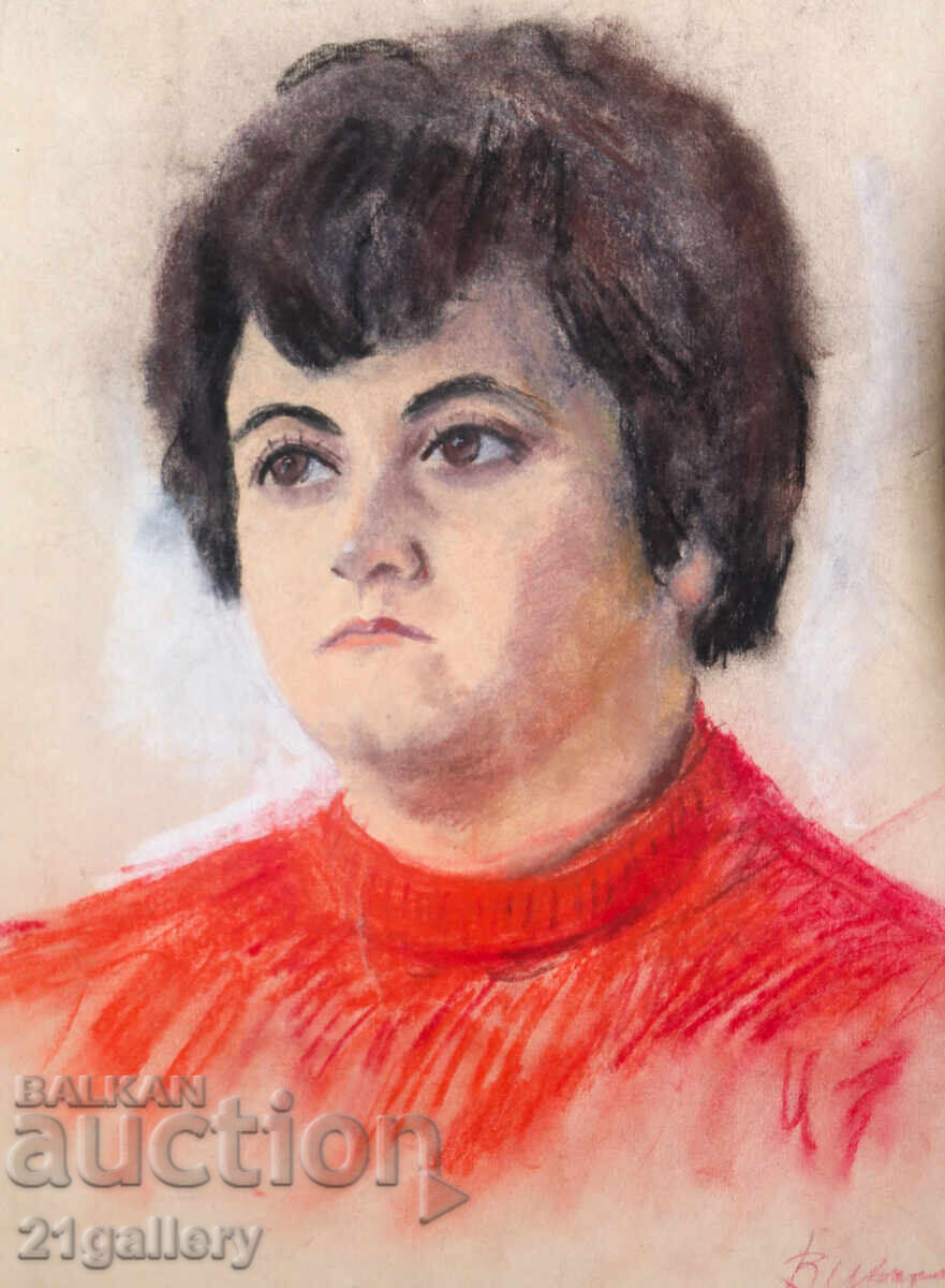 V. Ivanov 1978 Female Portrait Pastel with price 350.00 BGN | € 178.95