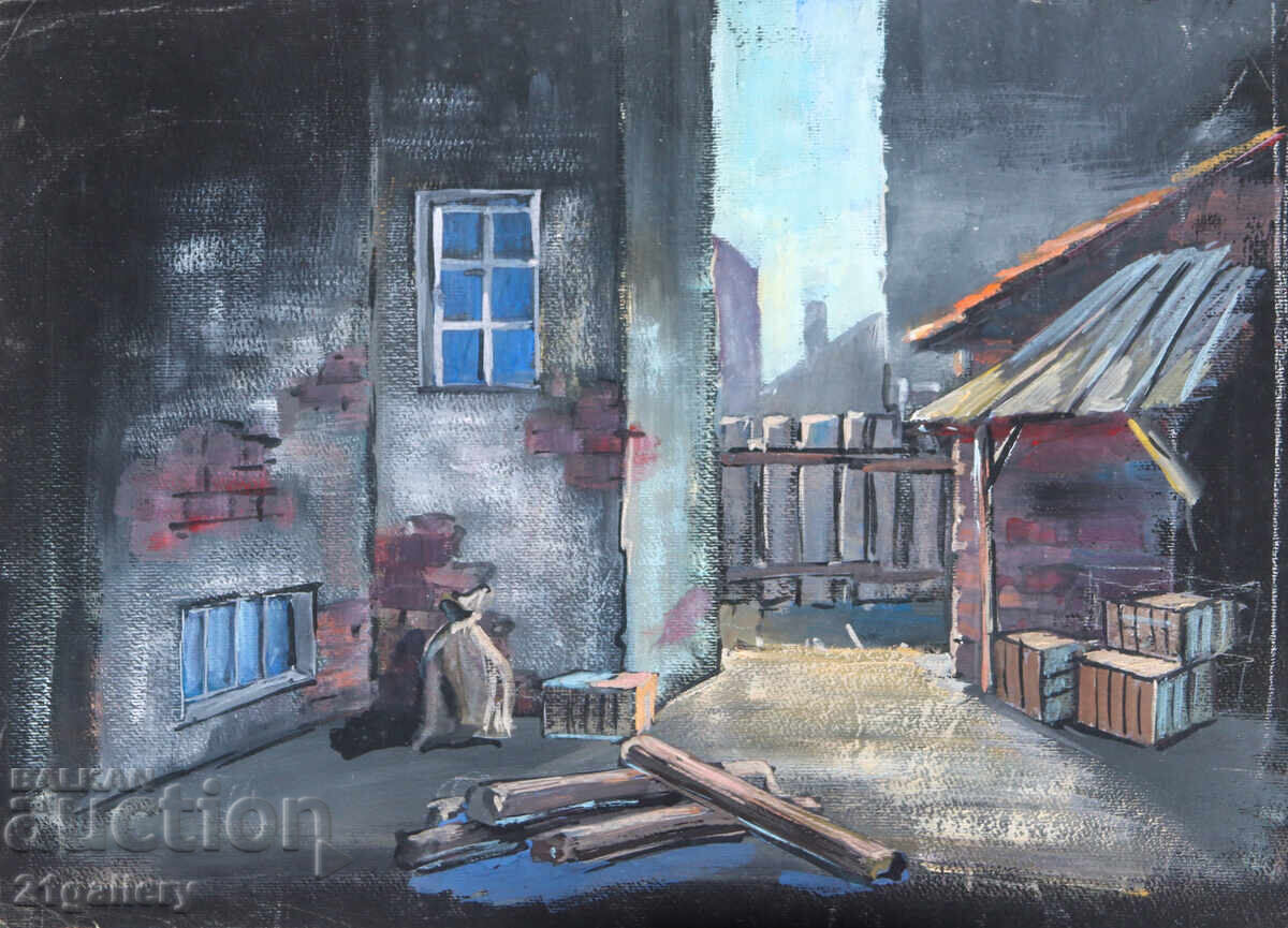 Old tempera painting, cityscape