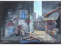 Παλαιός πίνακας τέμπερα αστικό τοπίο