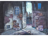 Παλαιός πίνακας τέμπερα αστικό τοπίο