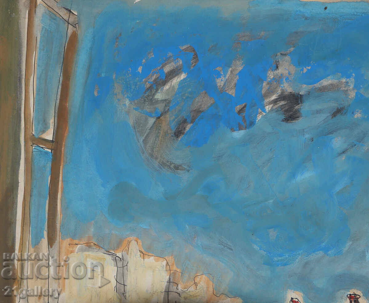 Delivery of Watercolor painting landscape view from a window Delivery of Watercolor painting landscape view from a window