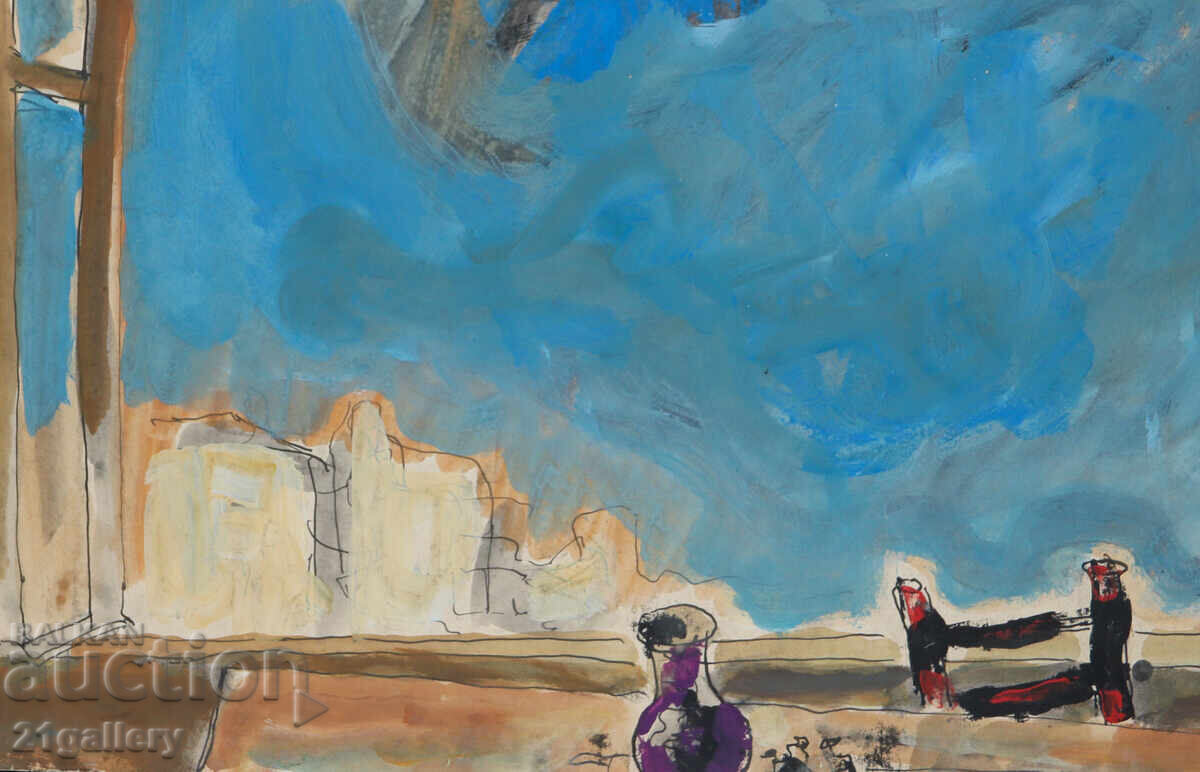 Watercolor painting landscape view from a window - 5 Watercolor painting landscape view from a window - 5