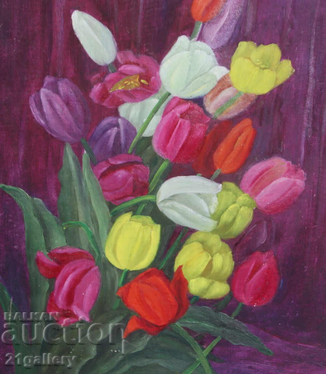 Simeon Chirpanliev still life vase with flowers oil paints 1963 - 5