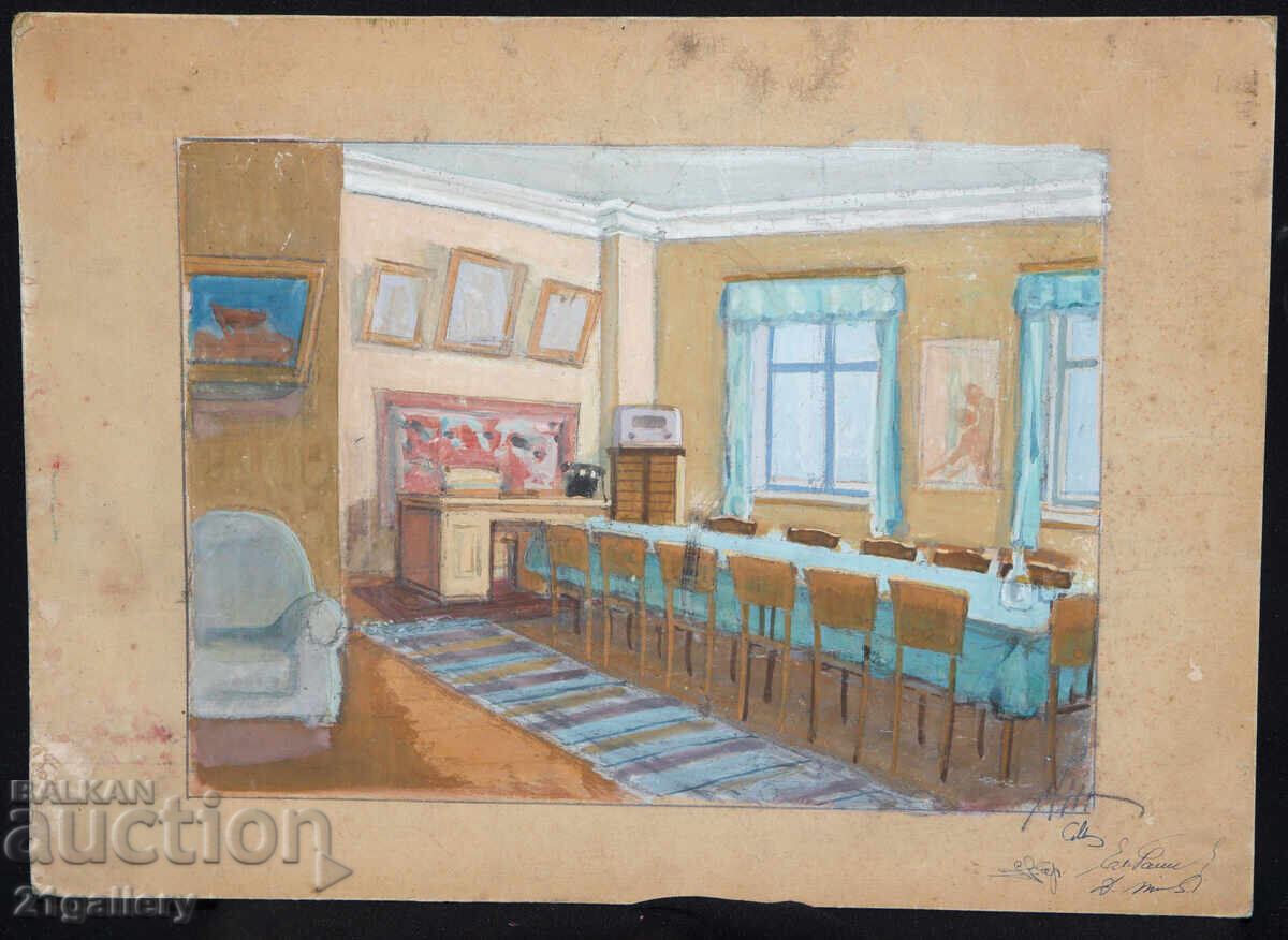 Old tempera painting, stage scenery with price 300.00 BGN | € 153.39