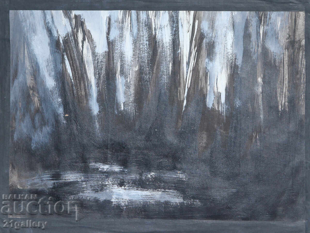 Licitație Tablou cu vopsele tempera, compoziție abstractă