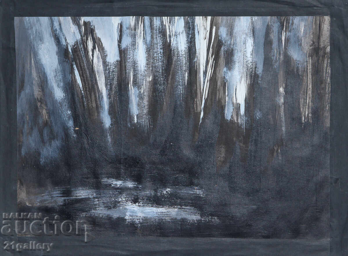 Tablou cu vopsele tempera, compoziție abstractă