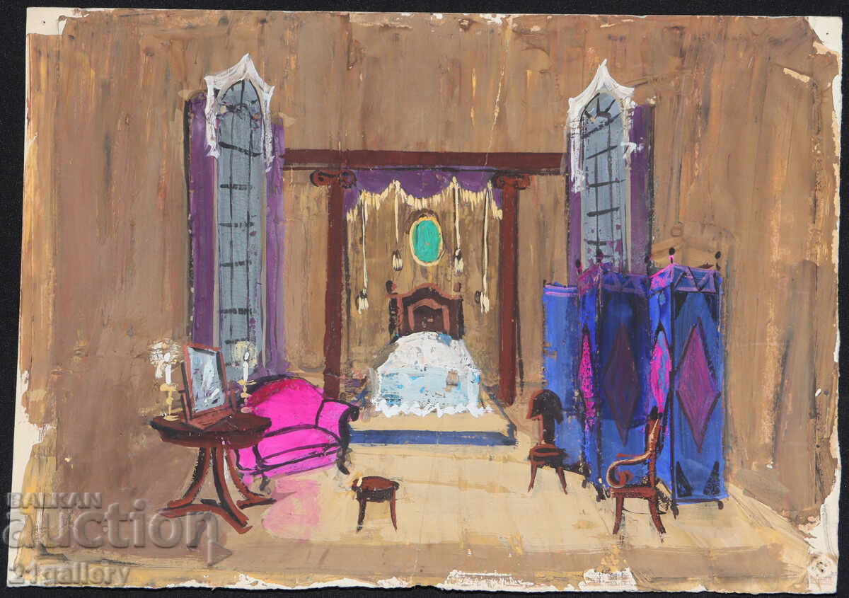 Παλαιός πίνακας τέμπερα σκηνικού σκηνικού με τιμή 200.00 BGN | € 102.26