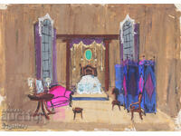 Παλαιός πίνακας τέμπερα σκηνικού σκηνικού