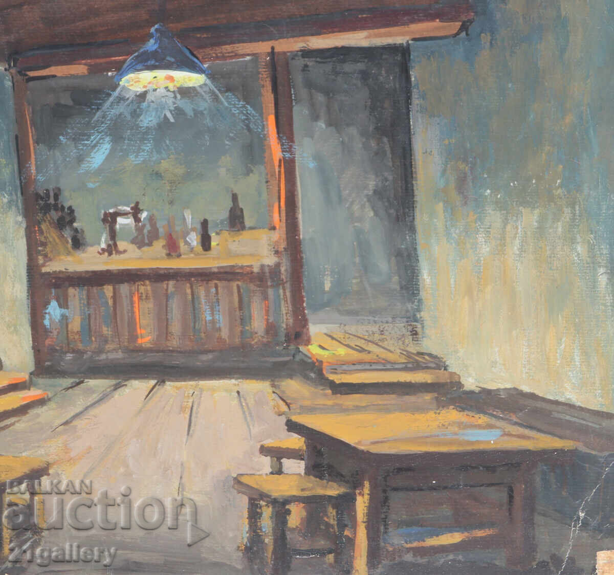 Old painting, tempera, village tavern - 5