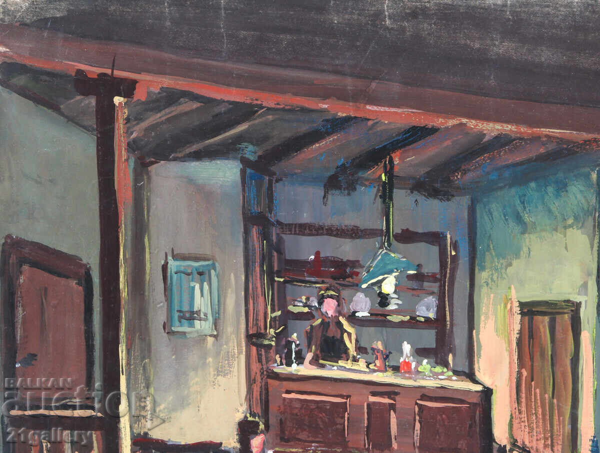 Livrarea Tablou vechi, culori tempera, cârciumă țărănească