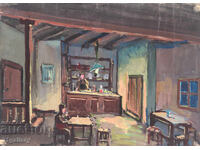 Παλαιός πίνακας με τέμπερα, χωριάτικη ταβέρνα