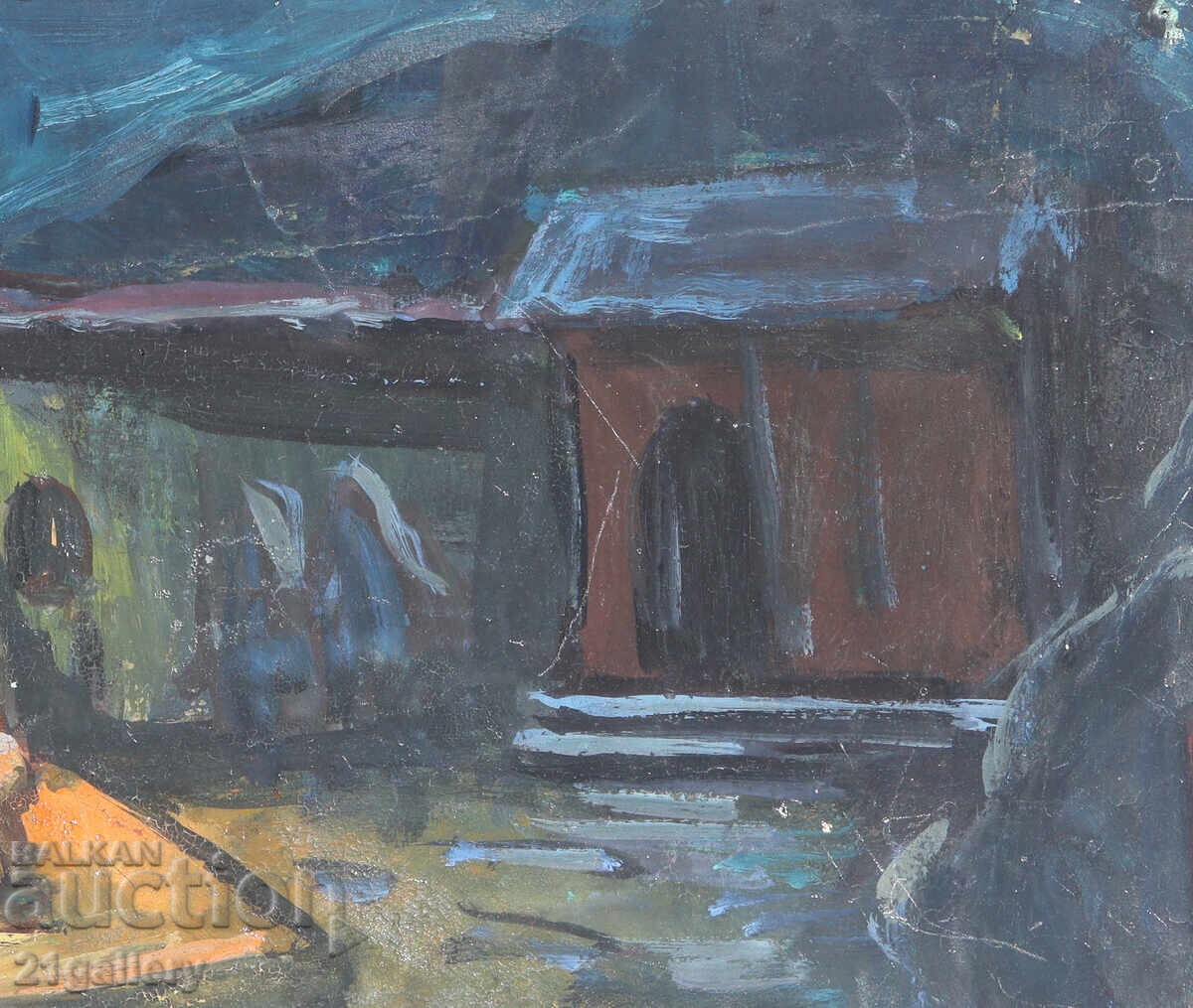 Old painting, tempera paints, Revival house, courtyard - 5