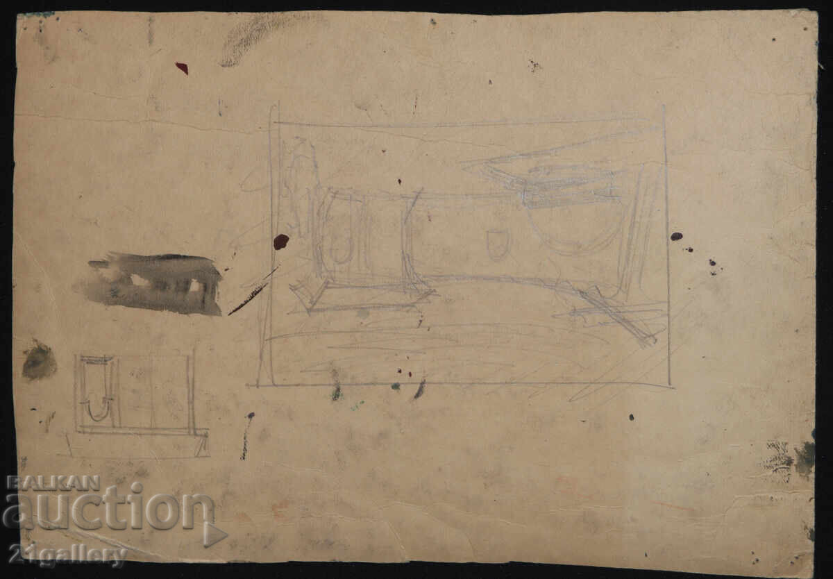 Old painting, tempera paints, Revival house, courtyard - 6