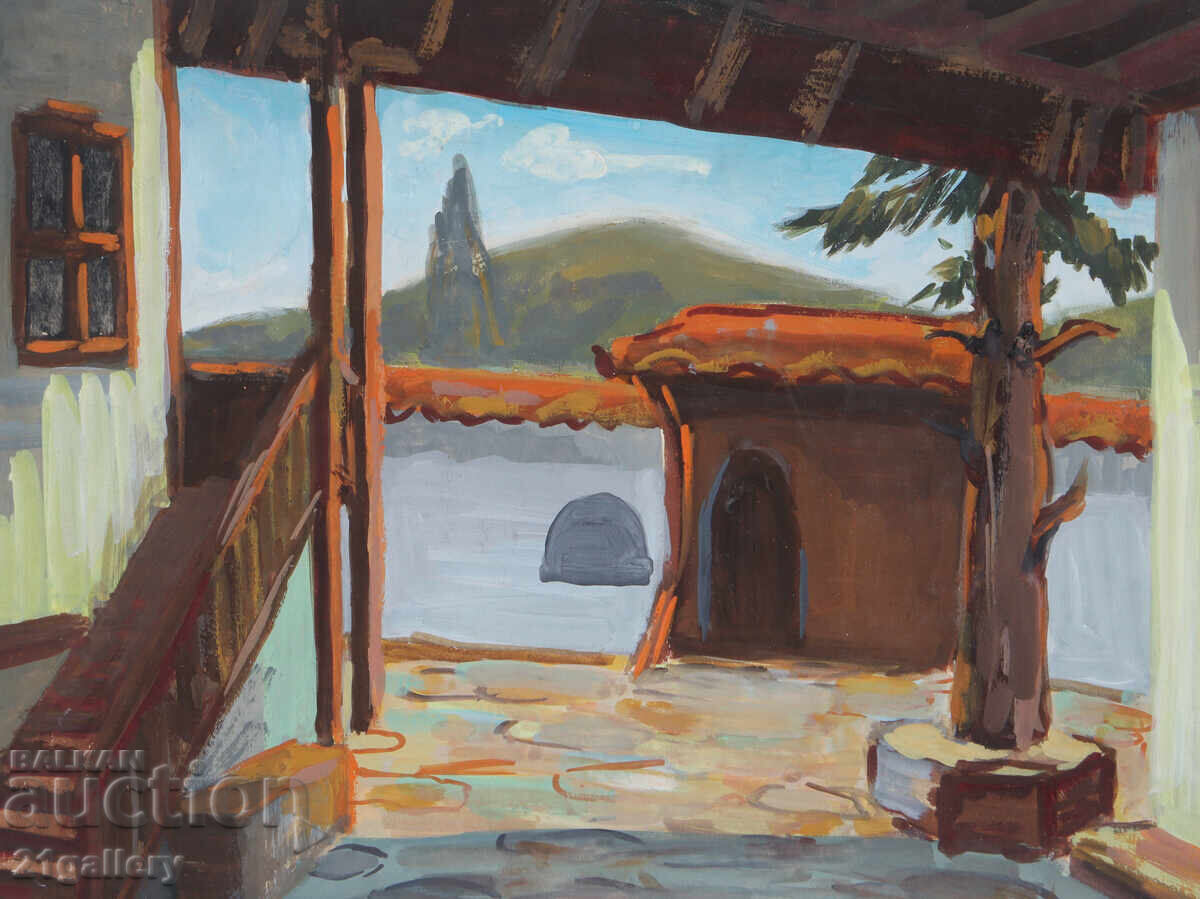 Доставка на Стара картина темперни бои възрожденска къща двор