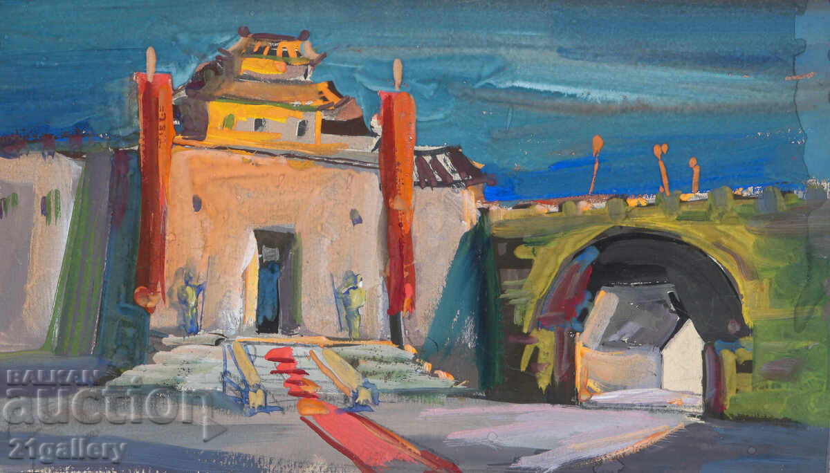 Auction  Old painting, tempera paints, landscape