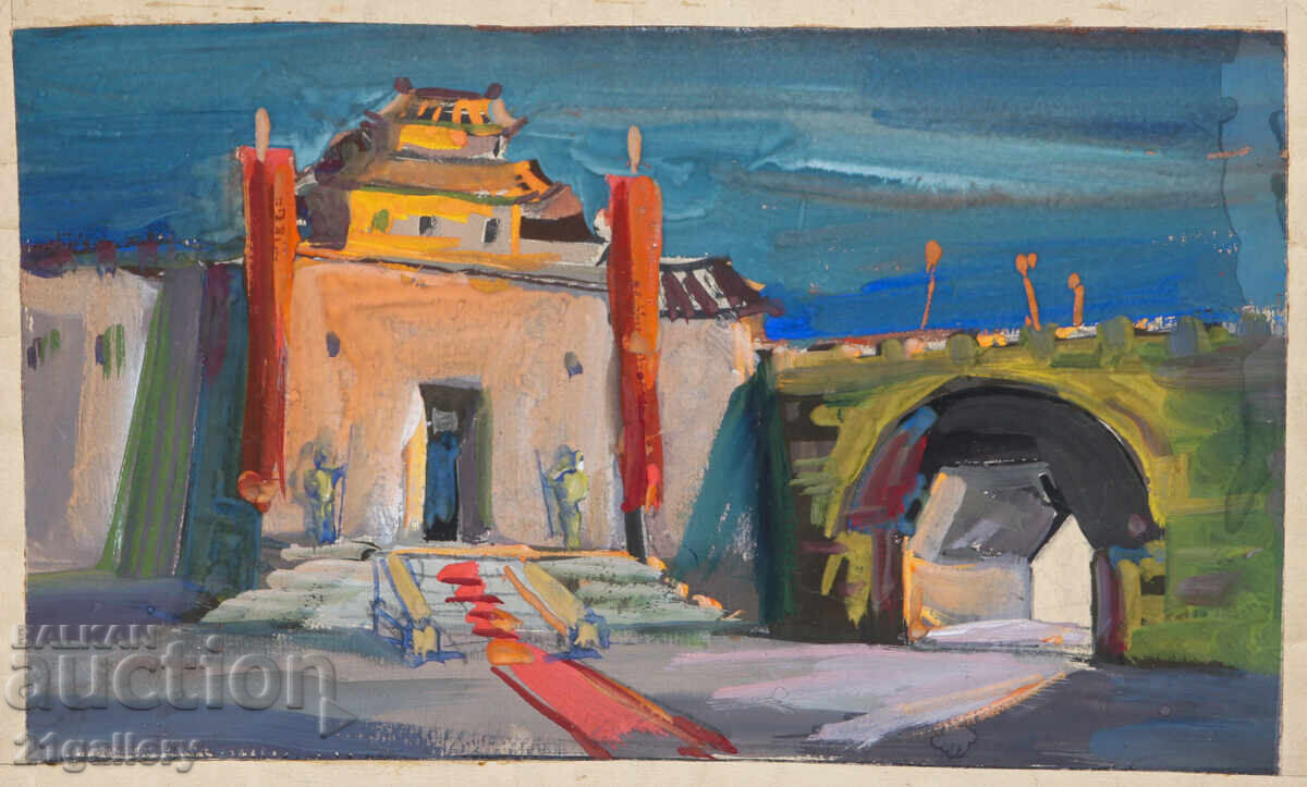 Old painting, tempera paints, landscape