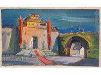 Old painting, tempera paints, landscape