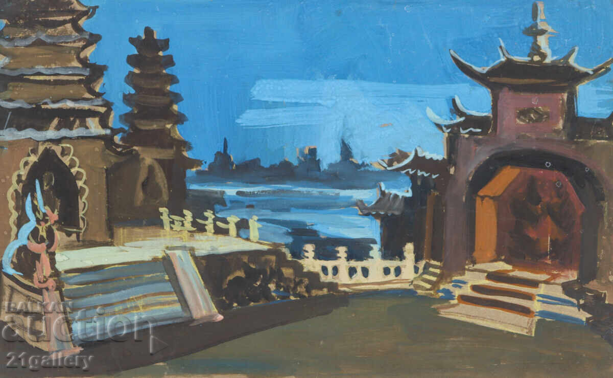 Δημοπρασία Παλιός πίνακας με τέμπερα, τοπίο