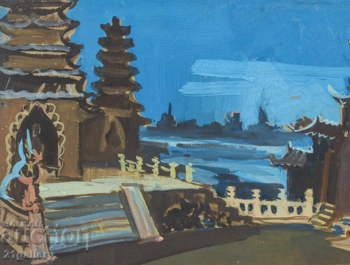 Παράδοση Παλιός πίνακας με τέμπερα, τοπίο