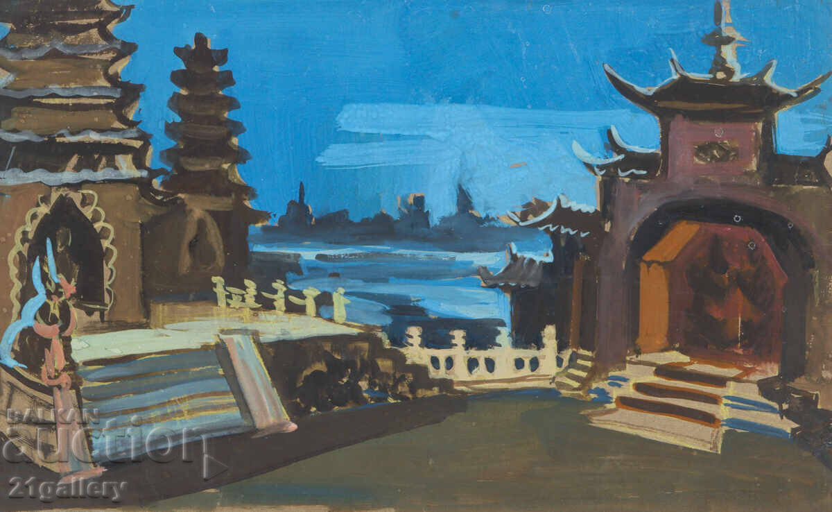 Παλιός πίνακας με τέμπερα, τοπίο