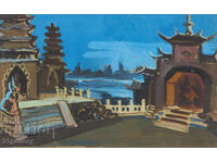 Old painting, tempera paints, landscape