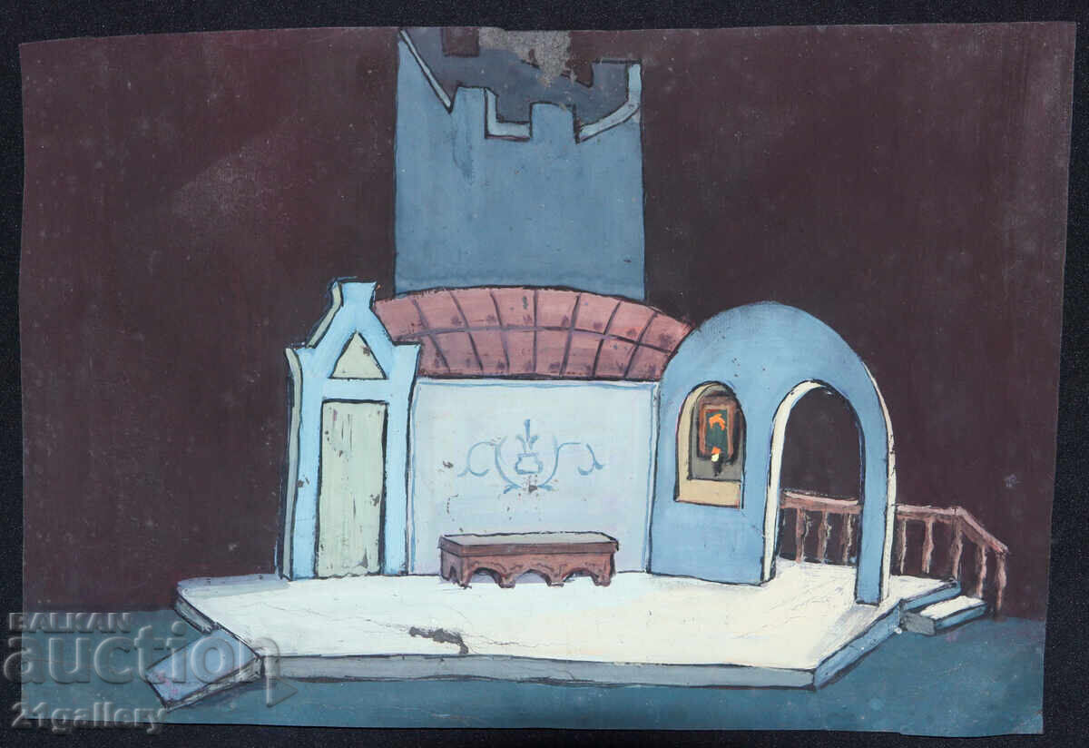 Old painting, tempera paints, interior with price 450.00 BGN | € 230.08