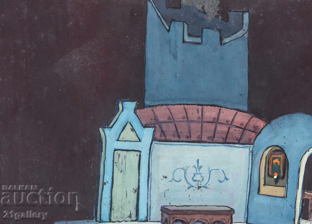 Delivery of Old painting, tempera paints, interior