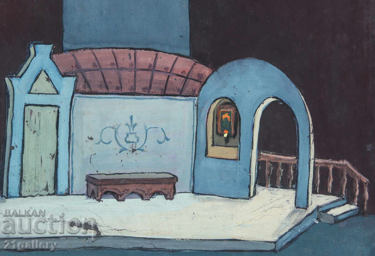 Old painting, tempera paints, interior - 6