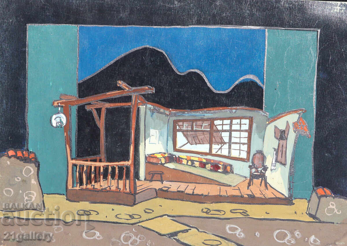 Auction  Old painting, tempera paints, interior