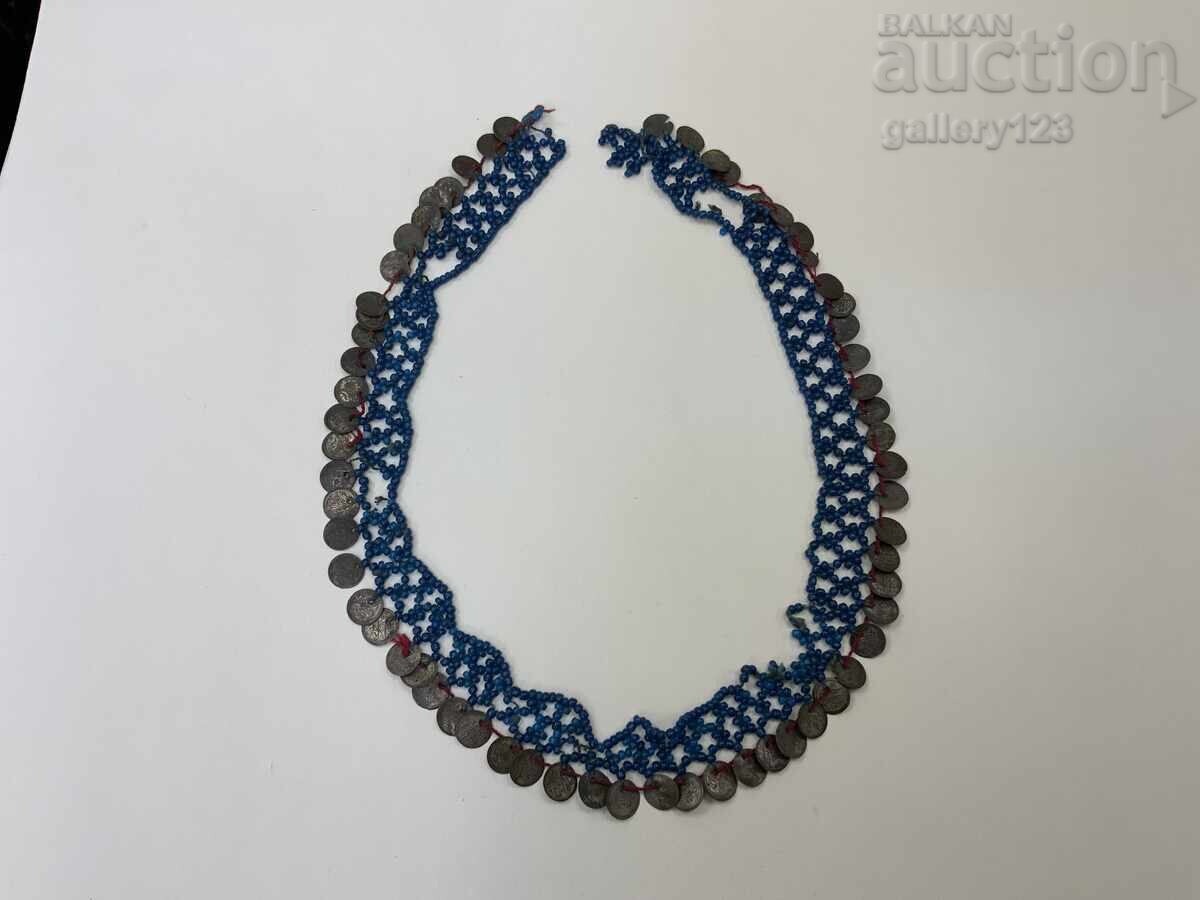 Revival-era jewelry necklace with akche coins and beads